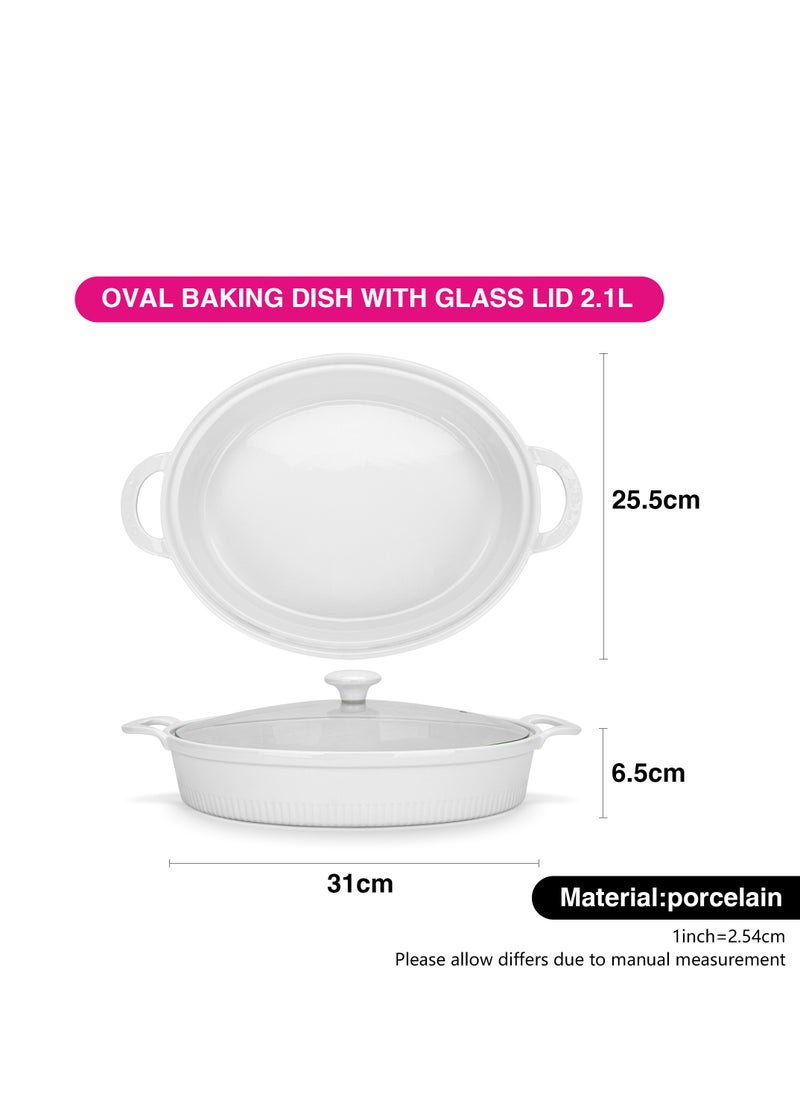 Oval Baking Dish with Glass Lid 31cm/2.1LTR, Porcelain Baking Dish with Handle Bakeware Dish for Servings, Baking, Oven and Dishwasher Safe - pzsku/Z3CBD41458EB53829B155Z/45/_/1733989230/0b56babb-0dcf-4e49-82a4-931dc2b7f99f