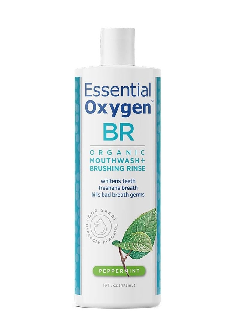 Essential Oxygen Essential Oxygen BR Organic Mouthwash + Brushing Rinse Peppermint 16 fl.oz 473ml  - Image 1