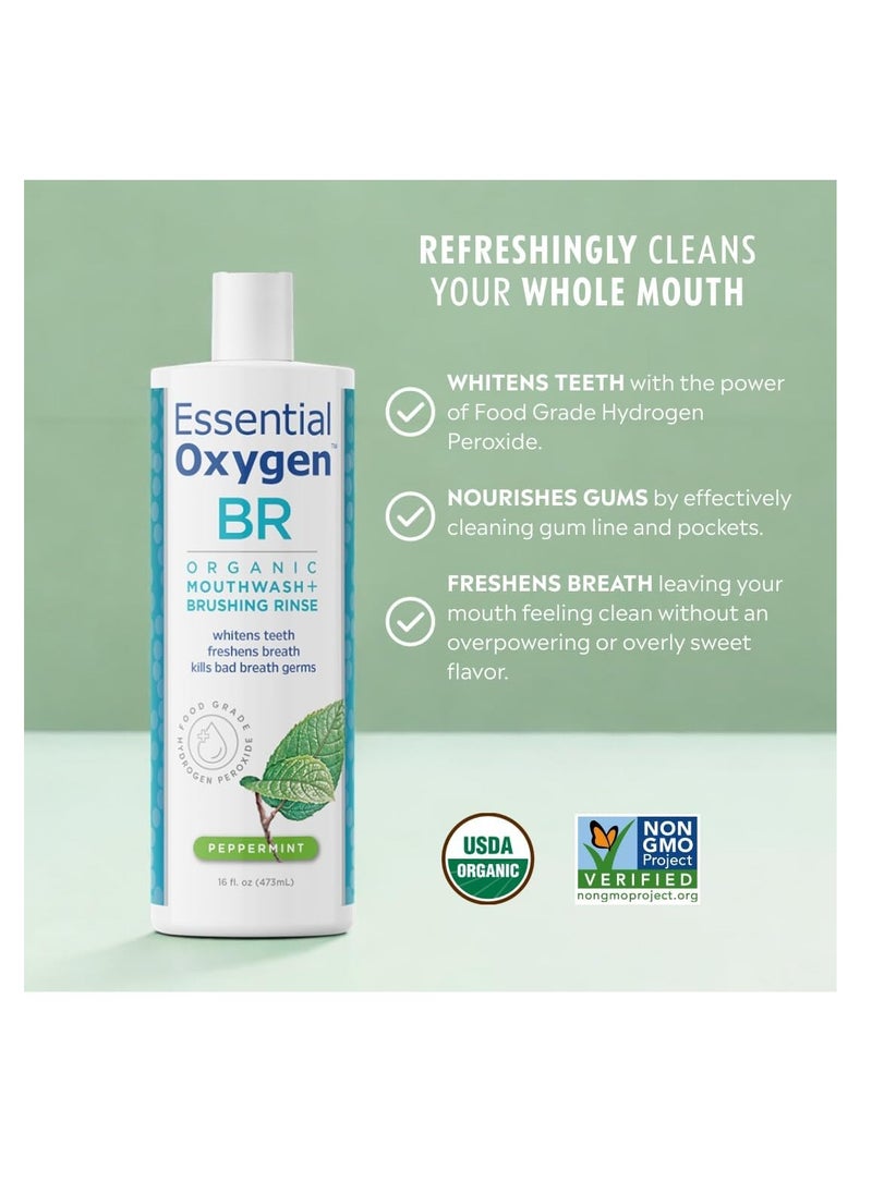 Essential Oxygen Essential Oxygen BR Organic Mouthwash + Brushing Rinse Peppermint 16 fl.oz 473ml  - Image 2