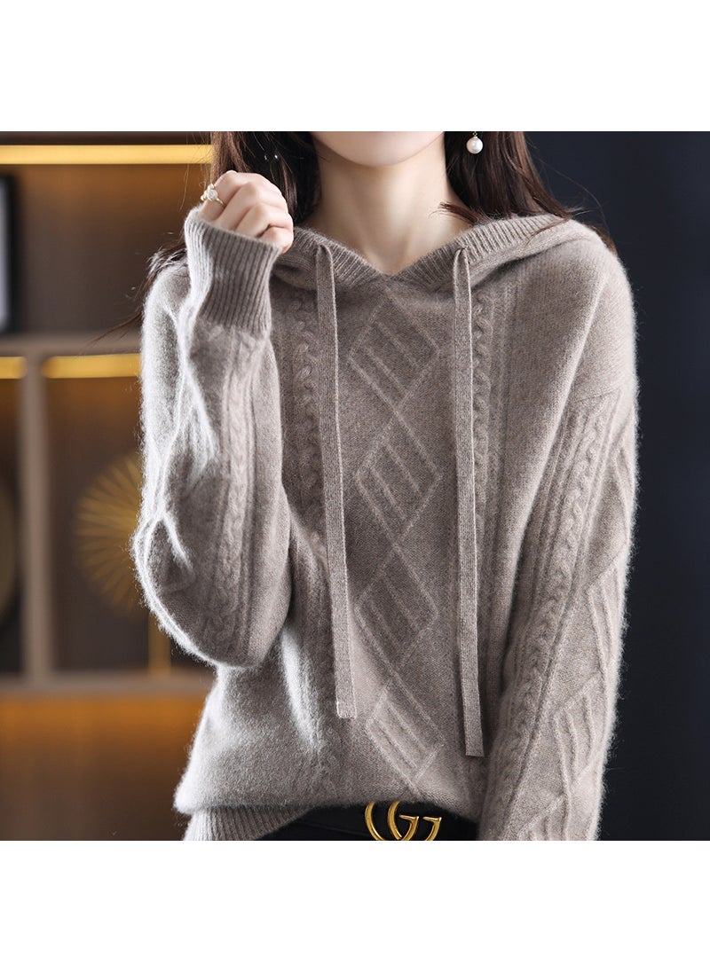 Generic - Autumn Winter Loose Ladies Wool Hat Wide Sleeves Versatile Long Sleeve Base Knitted Thick Wool Shirt 1425 apricot - Image 1