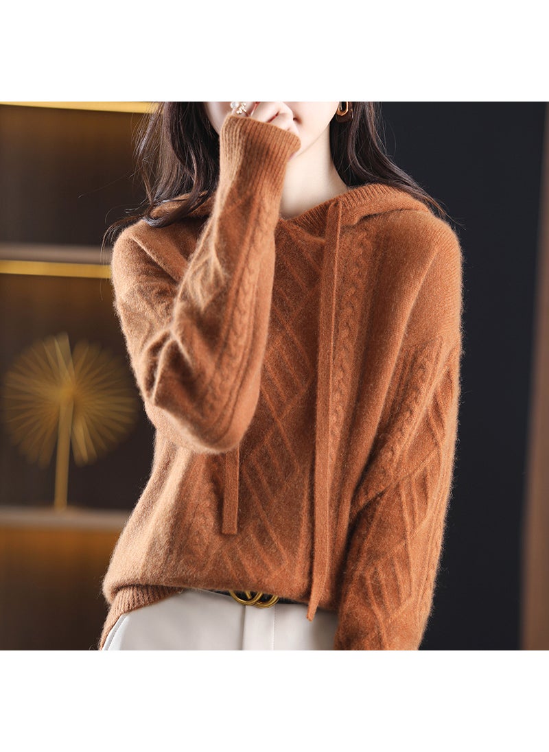 Generic - Autumn Winter Loose Ladies Wool Hat Wide Sleeves Versatile Long Sleeve Base Knitted Thick Wool Shirt 1425 apricot - Image 1