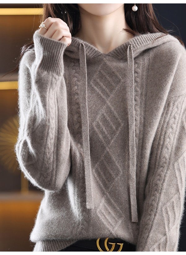 Generic - Autumn Winter Loose Ladies Wool Hat Wide Sleeves Versatile Long Sleeve Base Knitted Thick Wool Shirt 1425 apricot - Image 1