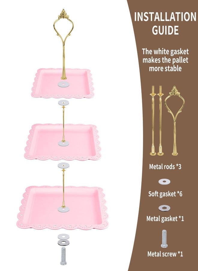 NICECHEF 6 Pack 3-Tier Square Cupcake Stand & Dessert Tray Set - 2 Holders + 4 Plates, Elegant Display for Cakes, Cupcakes, Perfect for Wedding, Baby Shower, Parties - Image 3