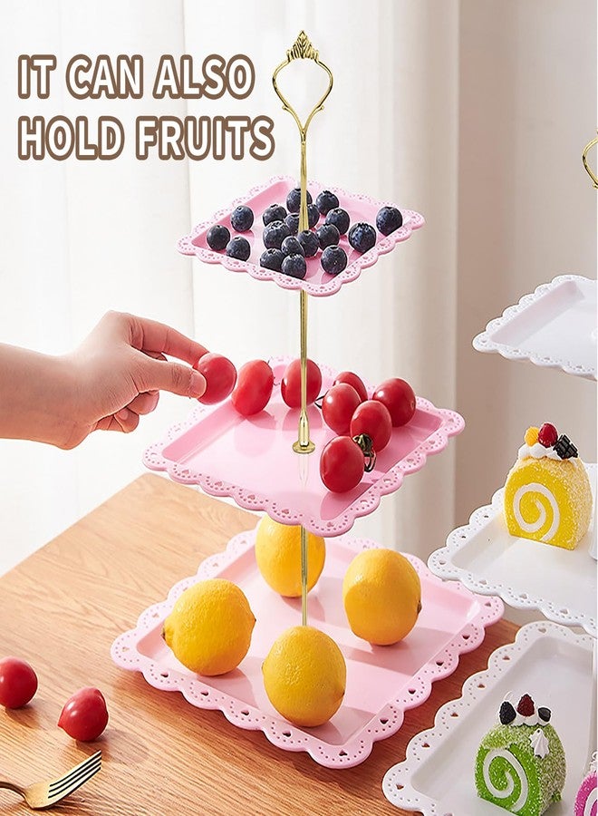 NICECHEF 6 Pack 3-Tier Square Cupcake Stand & Dessert Tray Set - 2 Holders + 4 Plates, Elegant Display for Cakes, Cupcakes, Perfect for Wedding, Baby Shower, Parties - Image 5