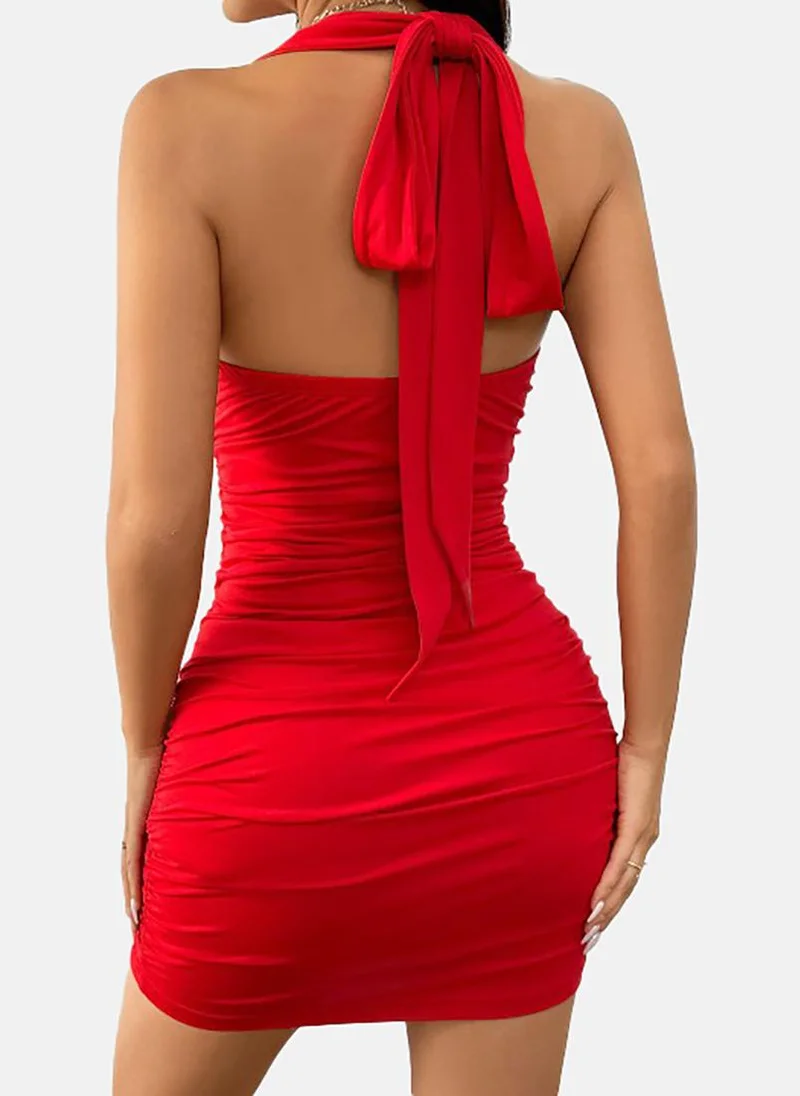 YUNIQEE Ruched Halter Mini Dress