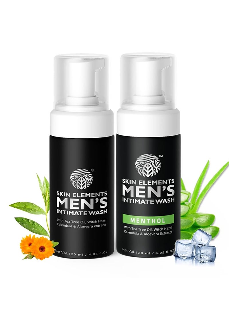 Skin Elements Intimate Wash for Men Combo | Tea Tree Oil & Menthol | pH Balanced Foaming Hygiene Wash | Controls Sweat & Bad Odor | Cools and Refreshes Intimate Area |120 ml | Pack of 2 | - Image 1
