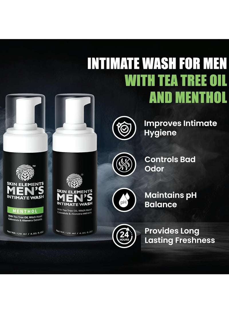 Skin Elements Intimate Wash for Men Combo | Tea Tree Oil & Menthol | pH Balanced Foaming Hygiene Wash | Controls Sweat & Bad Odor | Cools and Refreshes Intimate Area |120 ml | Pack of 2 | - Image 3