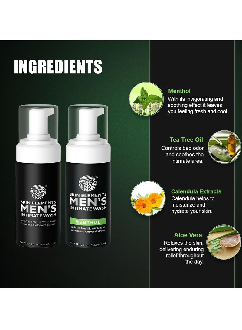 Skin Elements Intimate Wash for Men Combo | Tea Tree Oil & Menthol | pH Balanced Foaming Hygiene Wash | Controls Sweat & Bad Odor | Cools and Refreshes Intimate Area |120 ml | Pack of 2 | - Image 4