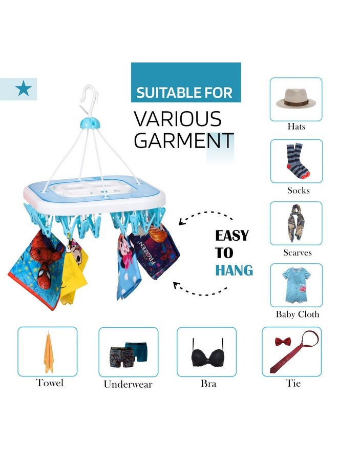 Kuber Industries - Kuber Industries Cloth Drying Hanger | 36 Clips Cloth Hanger | Cloth Drying Stand | Baby Cloth Drying Pegs | Clothes Hanger Pegs | Square Cloth Drying Clips | Transparent Blue - Image 1