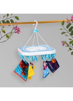 Kuber Industries Kuber Industries Cloth Drying Hanger | 36 Clips Cloth Hanger | Cloth Drying Stand | Baby Cloth Drying Pegs | Clothes Hanger Pegs | Square Cloth Drying Clips | Transparent Blue  - Image 1