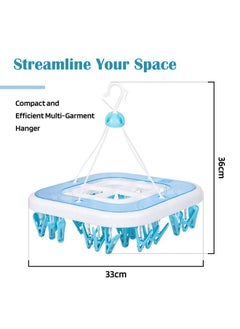 Kuber Industries Kuber Industries Cloth Drying Hanger | 36 Clips Cloth Hanger | Cloth Drying Stand | Baby Cloth Drying Pegs | Clothes Hanger Pegs | Square Cloth Drying Clips | Transparent Blue  - Image 3