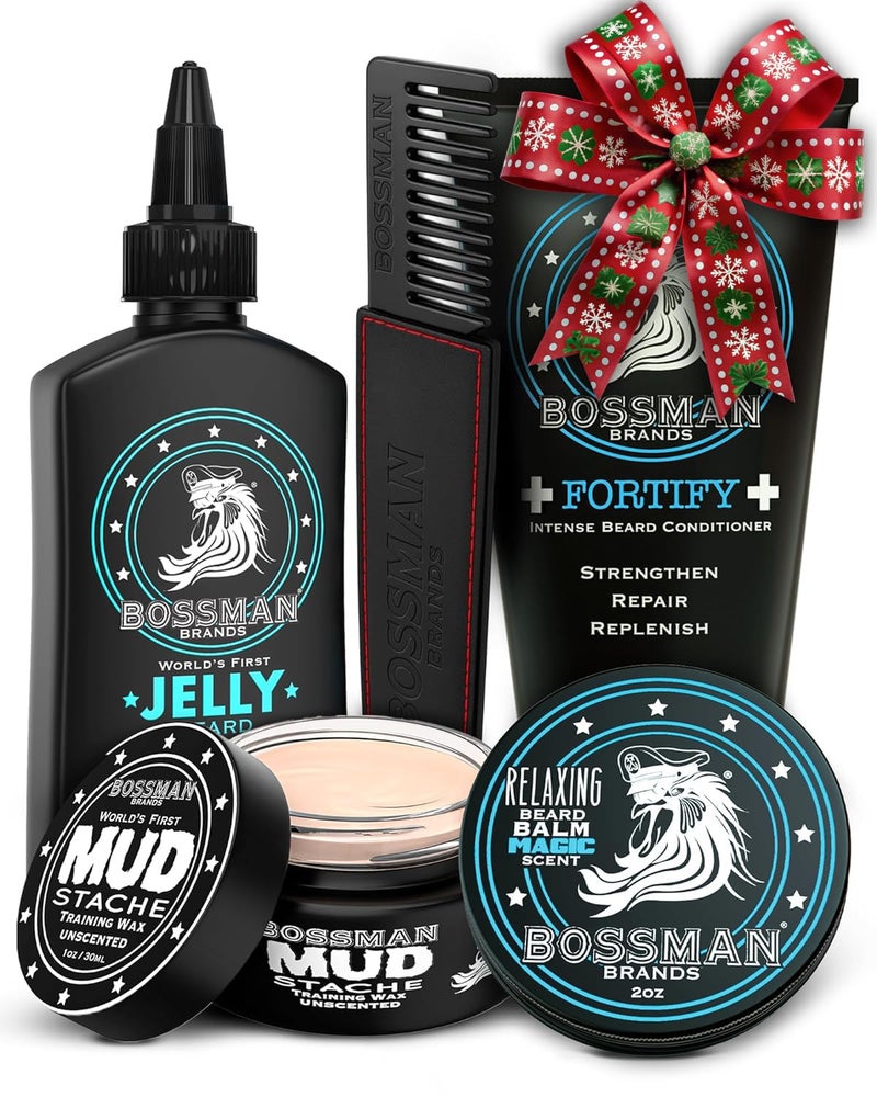 Bossman Complete Beard Kit â€“ Men's Beard Oil Jelly, Fortifying Shower Conditioner, Balm, Mustache Wax & Comb â€“ Beard Softener & Grooming Care â€“ Men Gift Set (Magic Scent) - Image 1