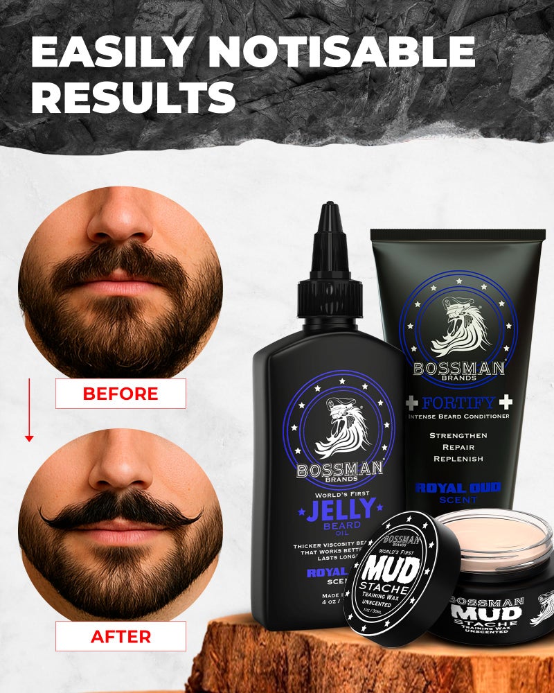 Bossman Complete Beard Kit â€“ Men's Beard Oil Jelly, Fortifying Shower Conditioner, Balm, Mustache Wax & Comb â€“ Beard Softener & Grooming Care â€“ Men Gift Set (Magic Scent) - Image 5