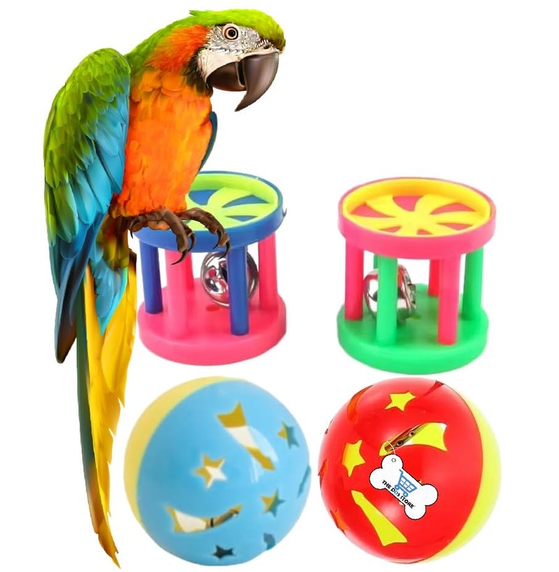 THE DDS STORE STORE Pet Parrot Toy Plastic Colorful Birds Ball for Budgie African Grey Cockatoo Cockatiel Sun Conures Rabbit Cat 4PC Color Random - Image 1