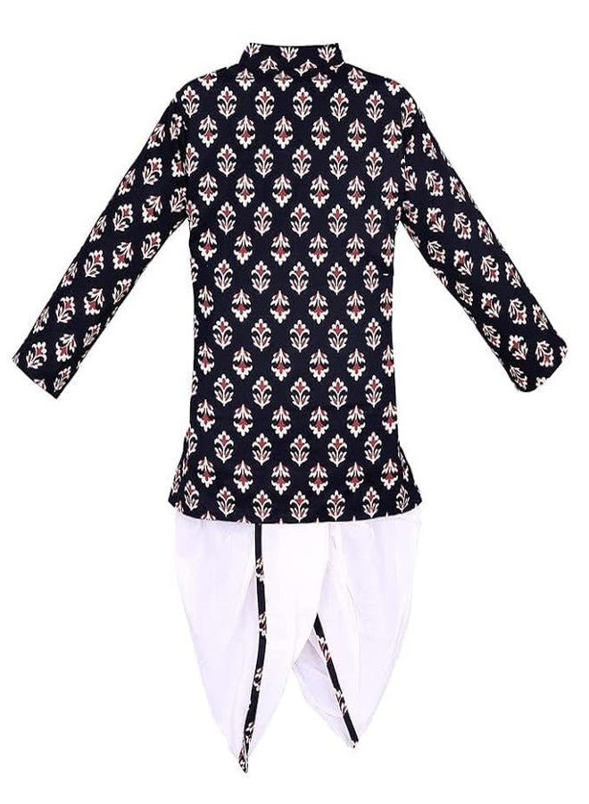 LITTLE DREAMS Traditional Jaipuri Print Dhoti & Kurta Set Special for Kids Black & White 6-12 M - Image 2
