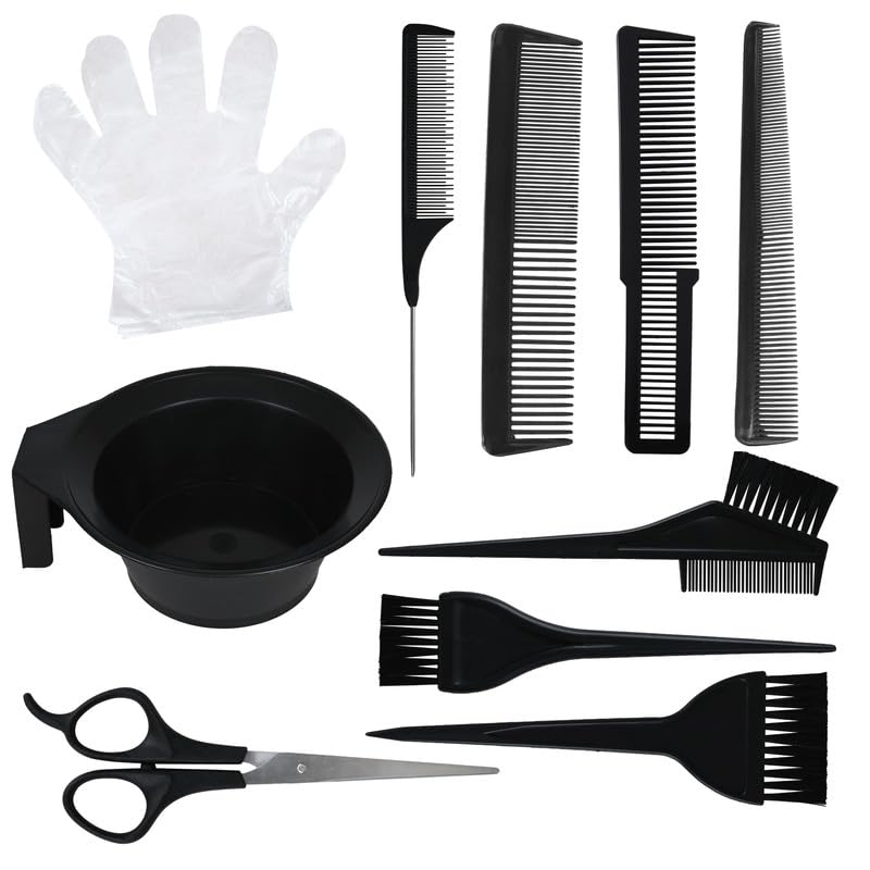 VEDETIC Plastic Dye Brush and Mixing Bowl Hair Colouring Kit - Includes Hair Dye Bowl, Colouring Applicator Brush, 1 Scissor with Disposal Gloves, Tail Comb for Salon and Home Use - Image 1