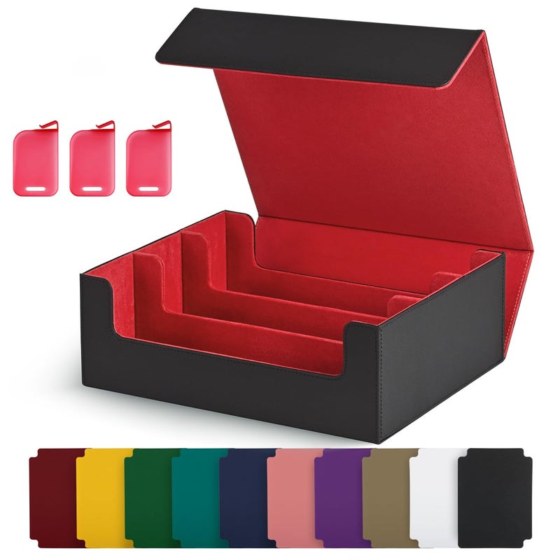 UAONO Trading Card Storage Box Holds 1800 Sleeved Cards with 10 Dividers  3 Stoppers Magnetic Closure PU Leather Card Case for MTG PTCG YGO Sports Cards Blackred - Image 2