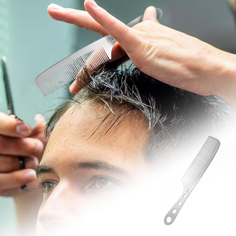 Styquenzer 2 Pieces Metal Comb, Combs for Men Silver Fine Tooth Comb Stainless Steel Barber Comb Anti Static Styling Comb Heat Resistant Detangler Comb Set Hair Cutting Comb - Image 5