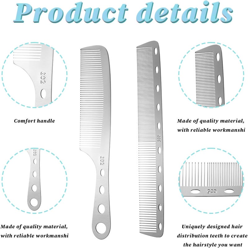 Styquenzer 2 Pieces Metal Comb, Combs for Men Silver Fine Tooth Comb Stainless Steel Barber Comb Anti Static Styling Comb Heat Resistant Detangler Comb Set Hair Cutting Comb - Image 3