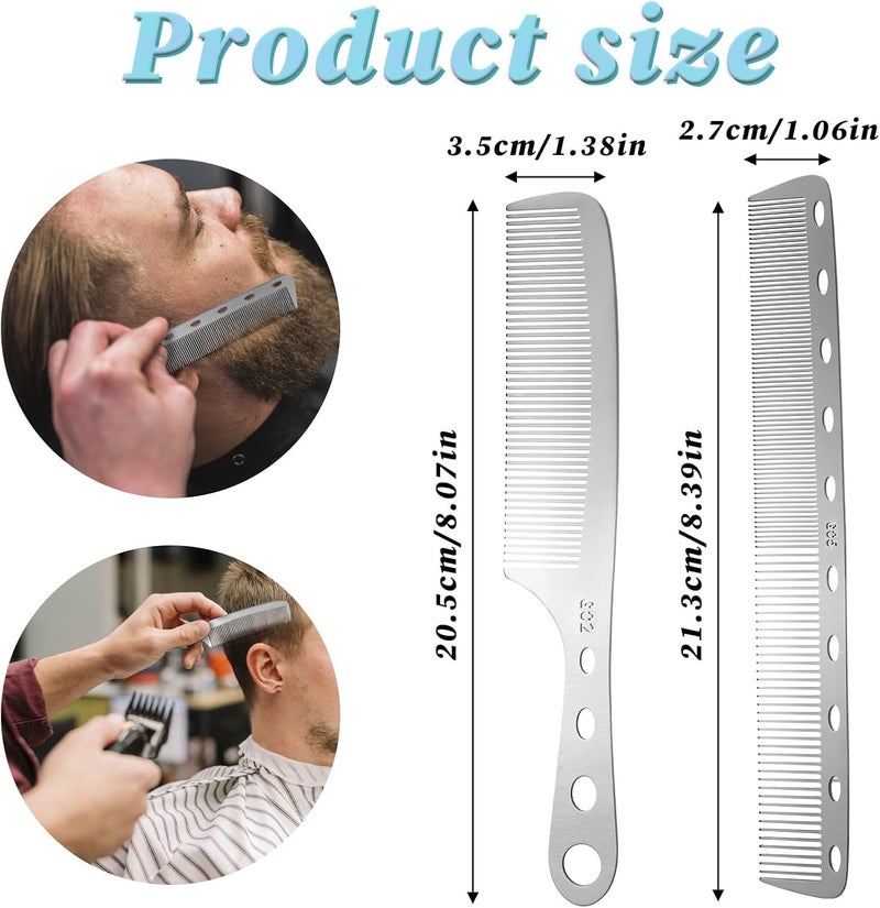Styquenzer 2 Pieces Metal Comb, Combs for Men Silver Fine Tooth Comb Stainless Steel Barber Comb Anti Static Styling Comb Heat Resistant Detangler Comb Set Hair Cutting Comb - Image 2