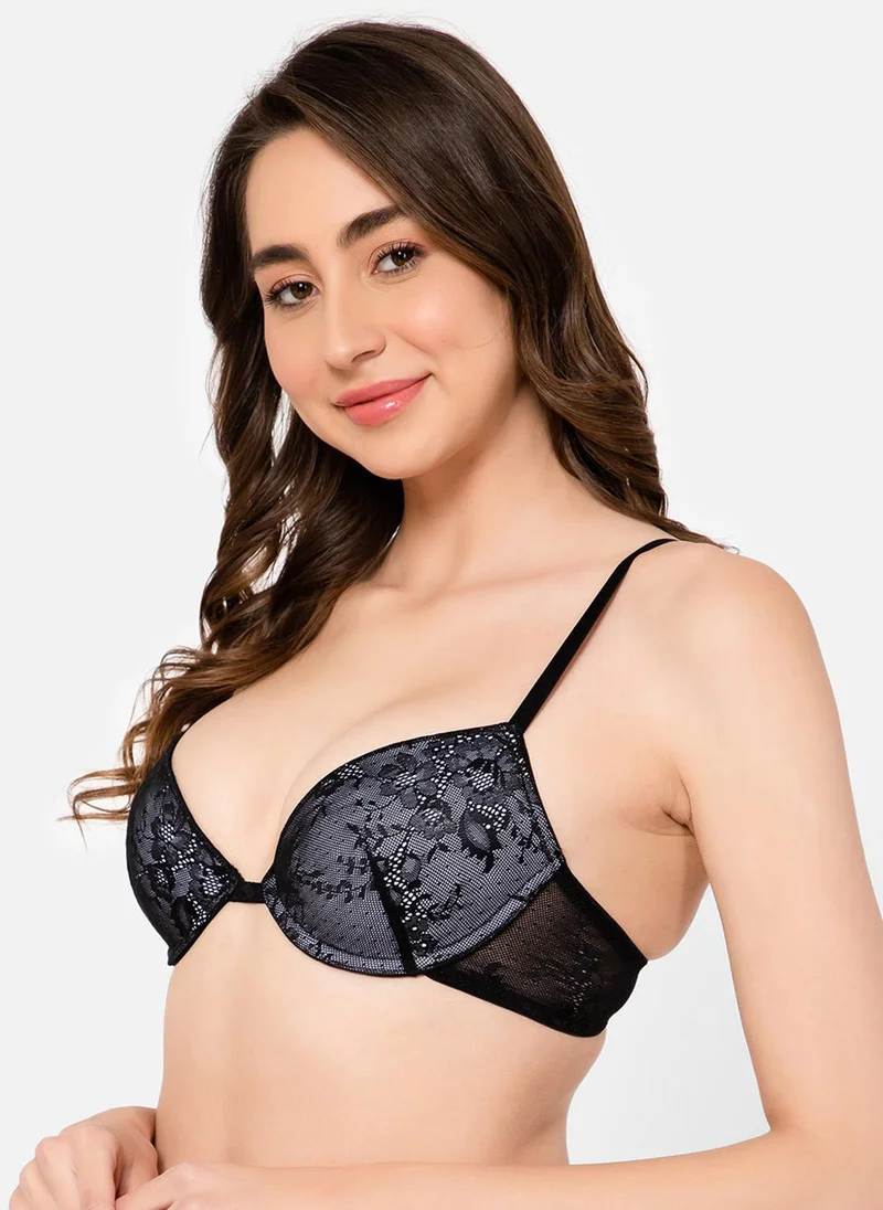 Clovia Black Clovia Padded Underwired Demi Cup Bra in Black - Lace for Women | Best Price UAE