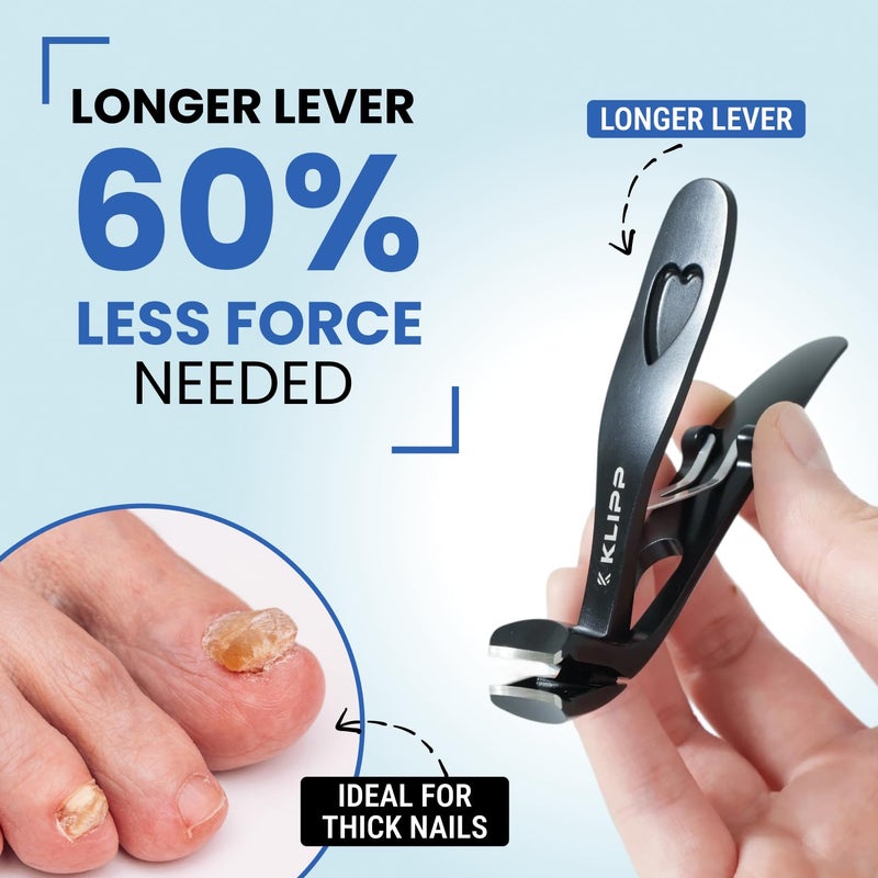 KLIPP Toenail Clippers for Thick Toenails â€“ KLIPP 15 mm Wide Jaw Thick Fingernail and Toenail Cutter with Curved Stainless-Steel Blades for Seniors (Angled Wide Opening) - Image 2