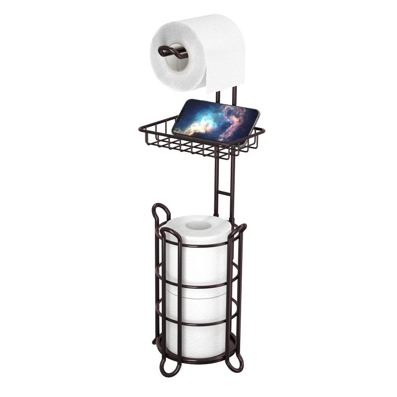 Toilet Paper Holder Stand Tissue Paper Roll Dispenser with Shelf for Bathroom Storage Holds Reserve Mega RollsBronze