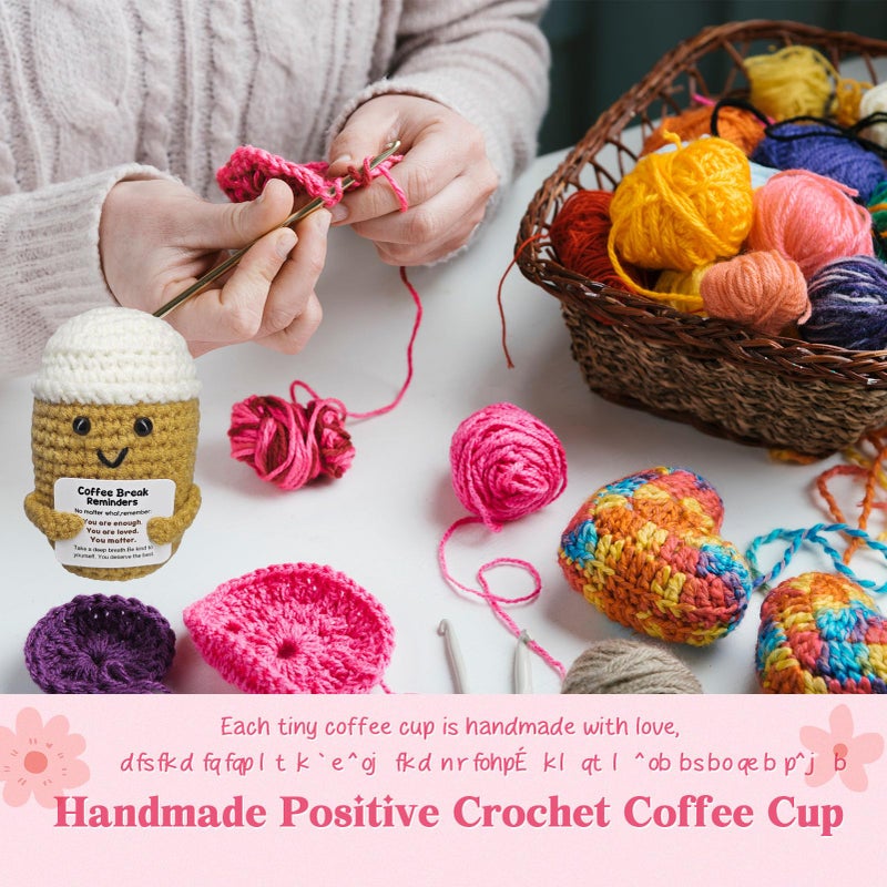 Fouliki Coffee Lovers Birthday Gifts for Women Men,Emotional Support Gifts,Encouragement Little Reminders Present,Positive Coffee Accessories,Crochet Espresso Desk Decorations - Image 3