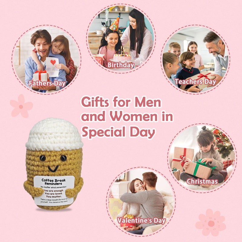 Fouliki Coffee Lovers Birthday Gifts for Women Men,Emotional Support Gifts,Encouragement Little Reminders Present,Positive Coffee Accessories,Crochet Espresso Desk Decorations - Image 4
