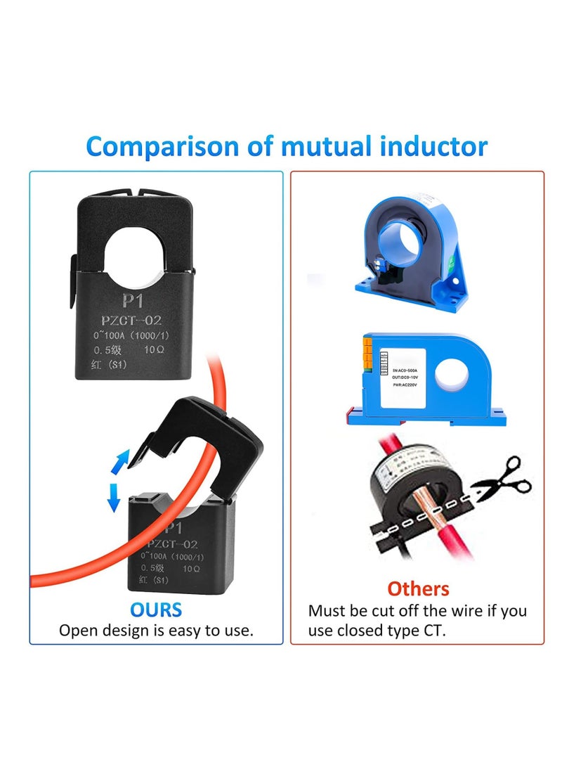 AC Power Meter, 80-260V 100A Voltage Current Color LCD Display Panel, Current Voltage Amperage Energy Meter Monitor, Digital Ammeter Voltmeter with Split Core Current Transformer CT, AC 100A Meter  - Image 5