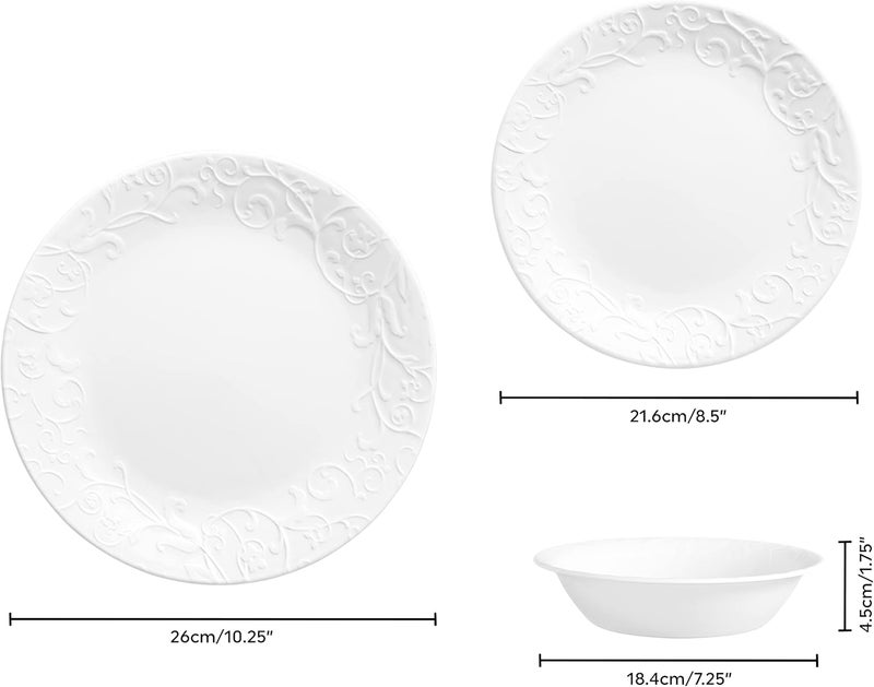Corelle Dinnerware Set (12pc Set, Bella Faenza)-Dinner Set for 4, Includes 4 x: Plates, Side Plates & Bowls, 3 X More Durable, Half The Space & Weight of Ceramic, up to 80% Recycled Glass (1146912) - Image 2