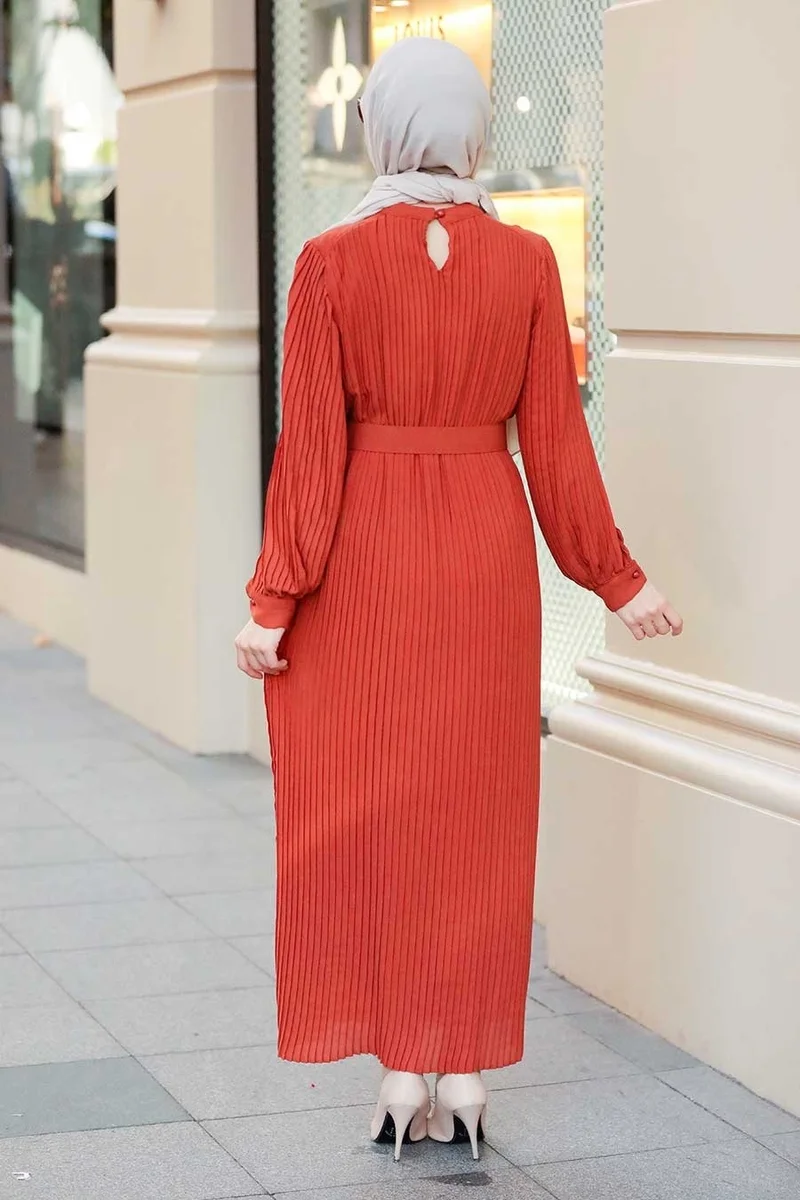 نيفا ستايل - Pleated Brick Hijab Dress 3369KRMT