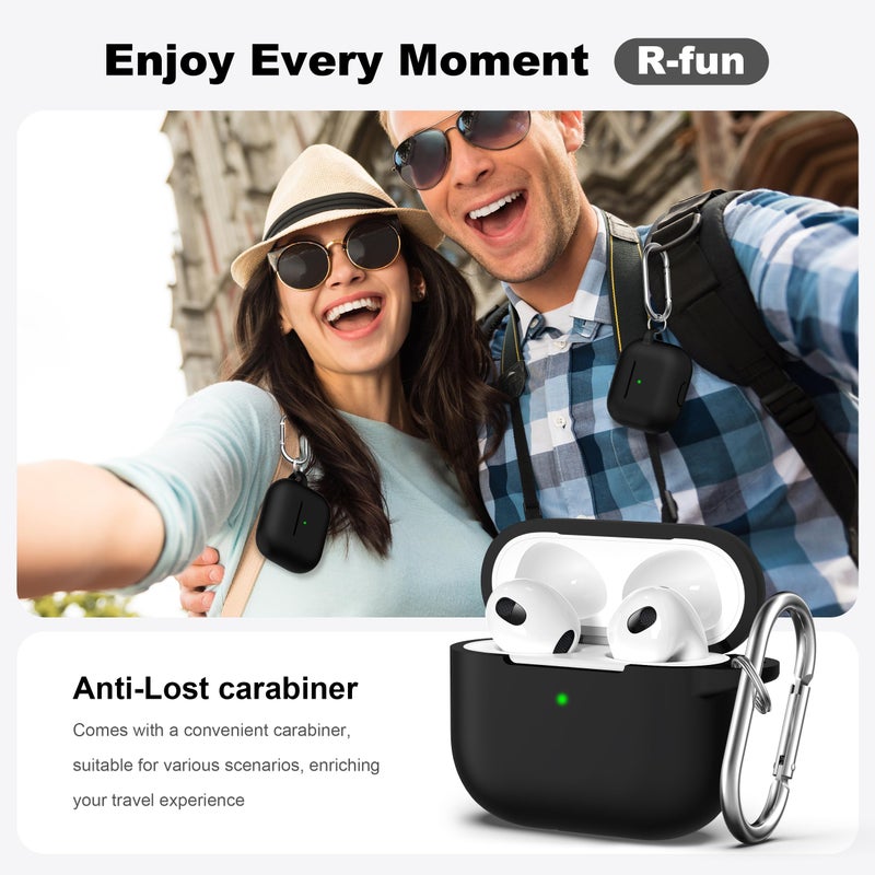 R-fun Compatible with AirPods 3 Case Cover, Silicone Protective Accessories Skin with Keychain Compatible with Apple AirPod 3rd Generation 2021 for Women Men Girls Boys,Front LED Visible,Red - Image 2