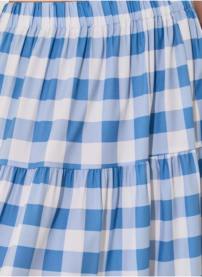 Styli Checked Tiered Maxi Skirt