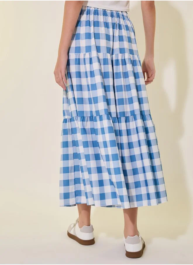 Styli Checked Tiered Maxi Skirt