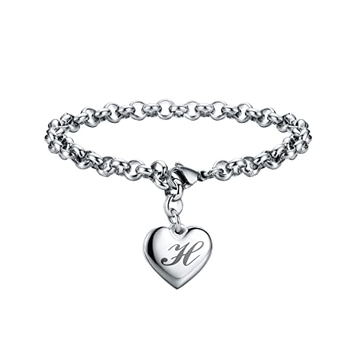 SANNYRA Charms Bracelets for Women, Heart Charm Initial Bracelet Trendy, H Letters Stainless Steel Bracelet Jewelry Confirmation Gifts for Christmas Birthday - Image 1