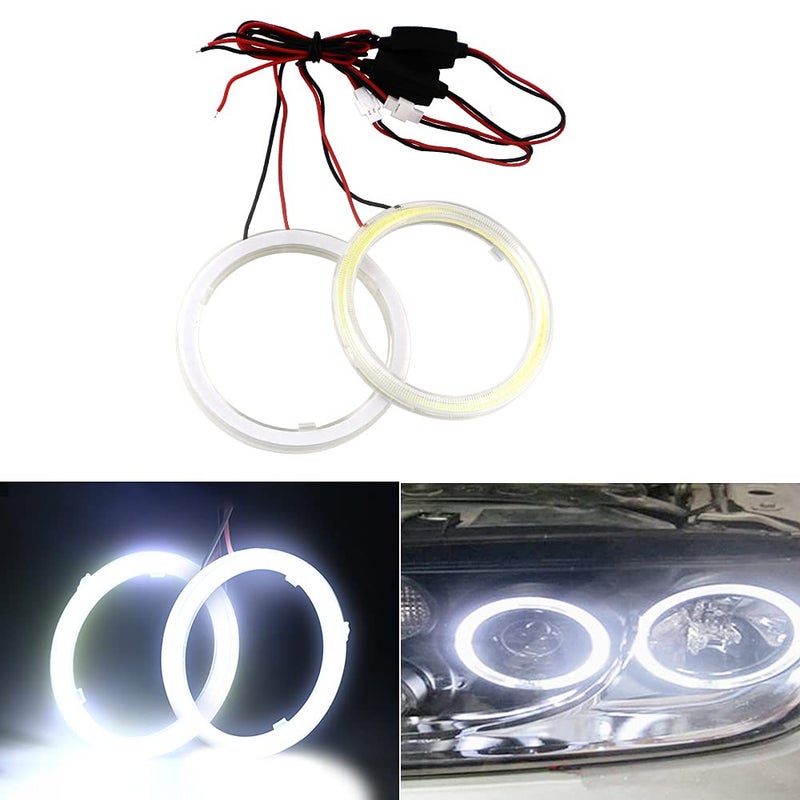 Qasim 1Pair White 60MM 45SMD COB LED Halo Ring Angel Eyes LED Fog Light DRL Warning Lamps with Lampshade Cover 12V 24V