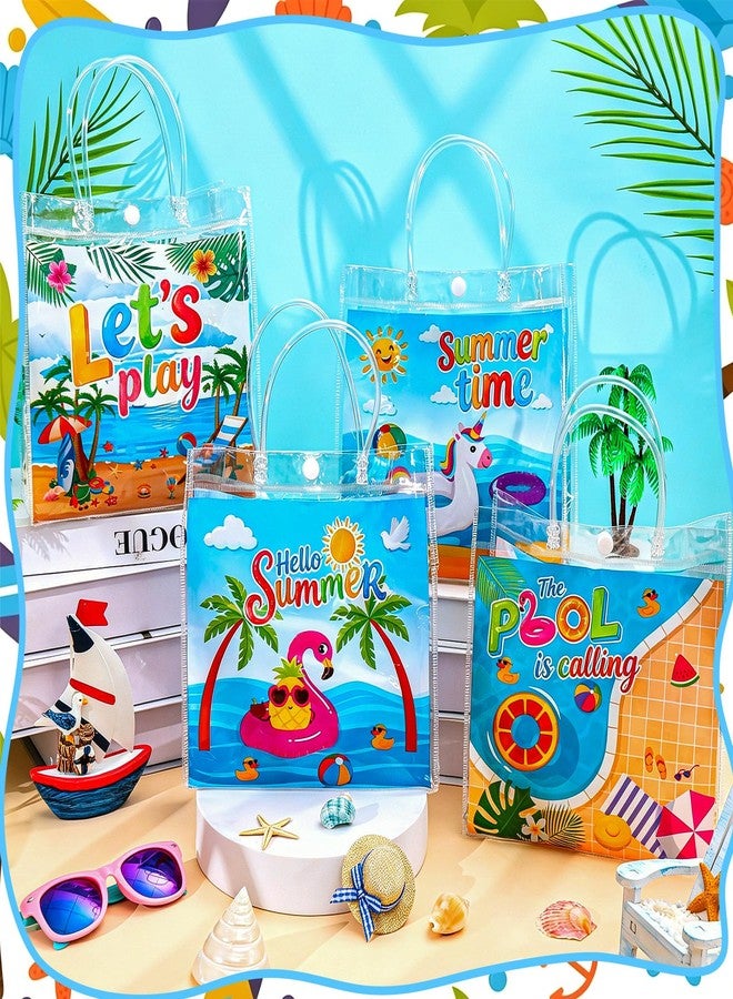 Zenoble 24 Pcs Summer Goodie Bags, Beach Clear PVC Gifts Bags with Handles Party Goodie Candy Treat Bag for Kids Students Teacher End of Year Gift Summer Beach Pool Party Favors Supplies - Image 4