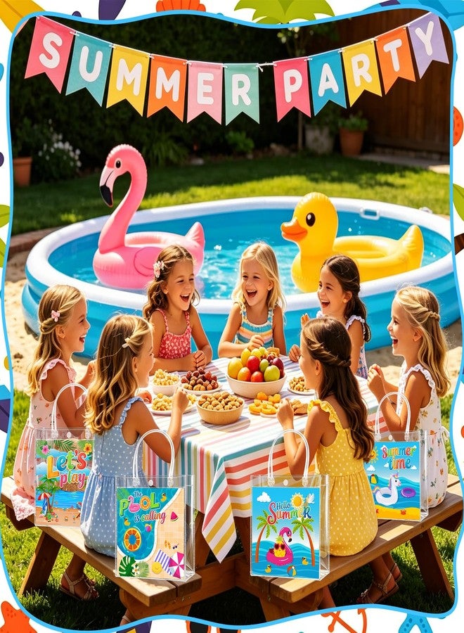 Zenoble 24 Pcs Summer Goodie Bags, Beach Clear PVC Gifts Bags with Handles Party Goodie Candy Treat Bag for Kids Students Teacher End of Year Gift Summer Beach Pool Party Favors Supplies - Image 3