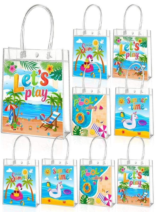Zenoble 24 Pcs Summer Goodie Bags, Beach Clear PVC Gifts Bags with Handles Party Goodie Candy Treat Bag for Kids Students Teacher End of Year Gift Summer Beach Pool Party Favors Supplies - Image 1