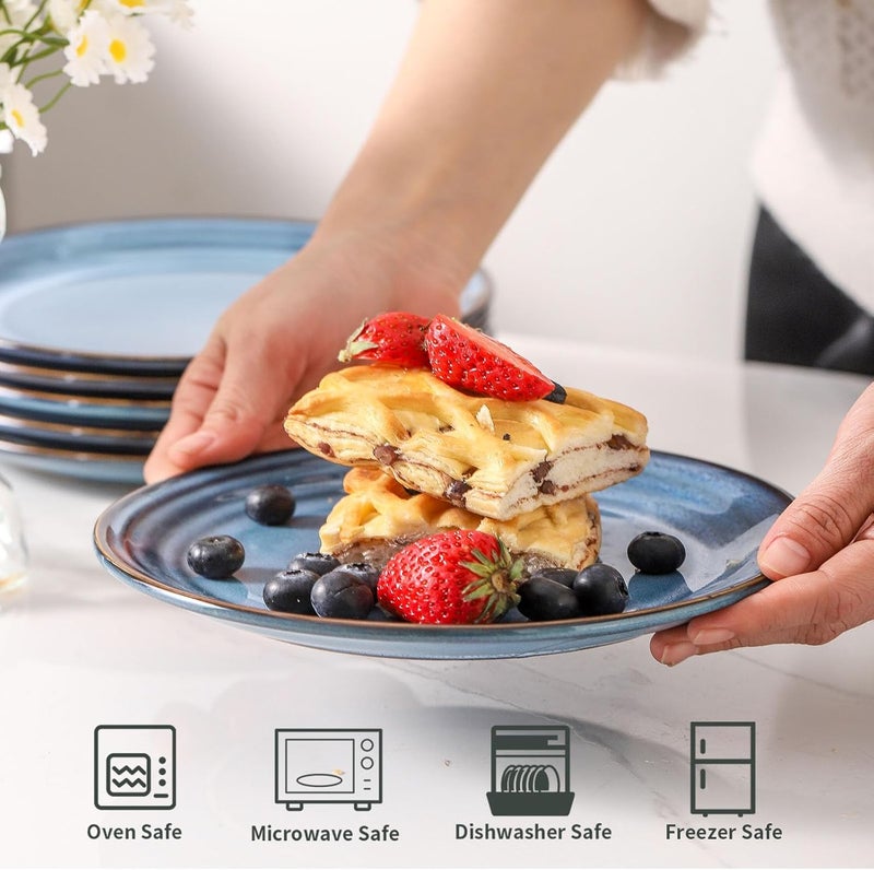 Hasense طقم أطباق حلوى هاسينس 4 قطع 8 بوصة أطباق سلطة خزفية لأطباق العشاء للمطبخ أطباق تقديم مسطحة للمقبلات والمعكرونة والأطباق الجانبية والوجبات الخفيفة آمنة للاستخدام في الميكروويف وغسالة الصحون باللون الأزرق - Image 4