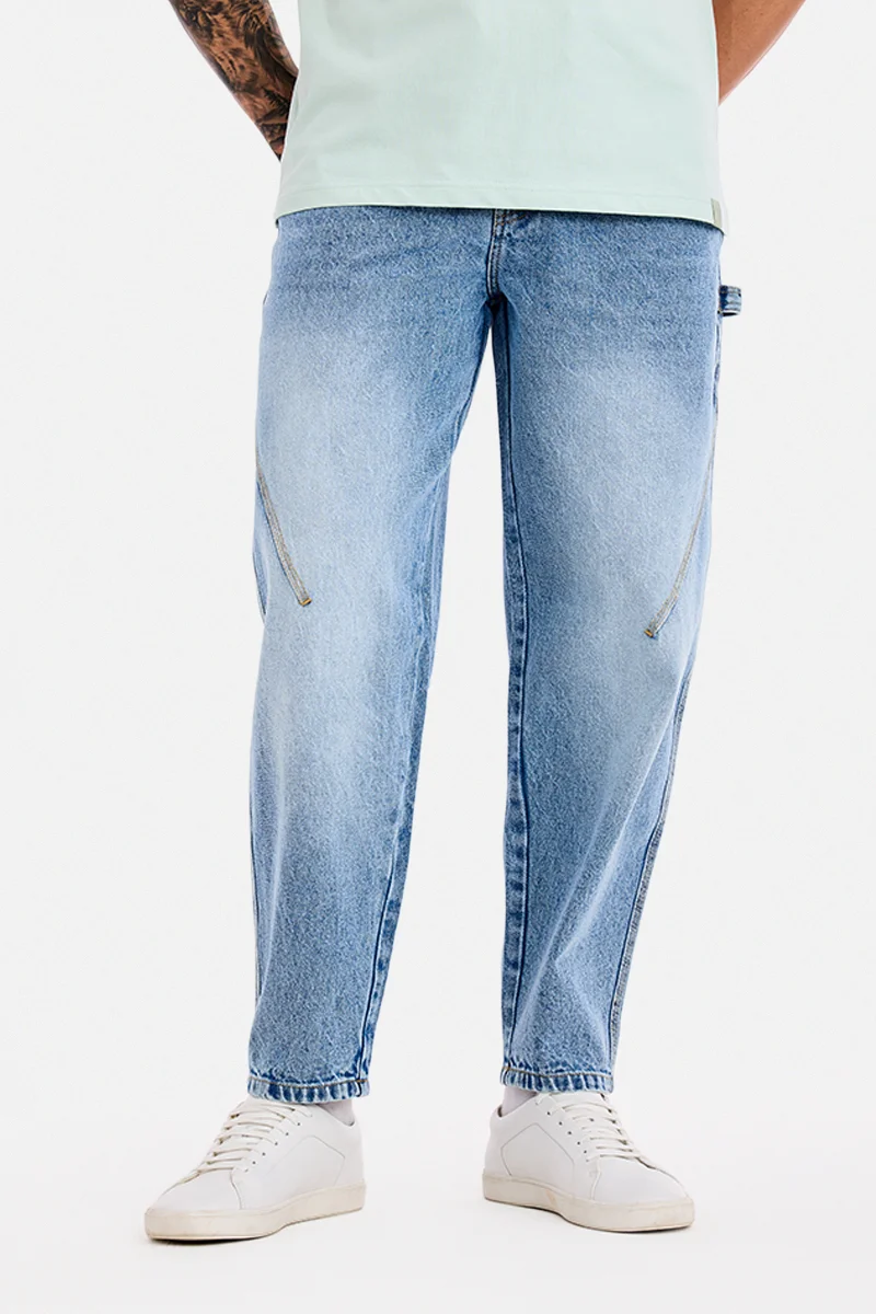SNITCH Light Blue Solid Wide Leg Jeans
