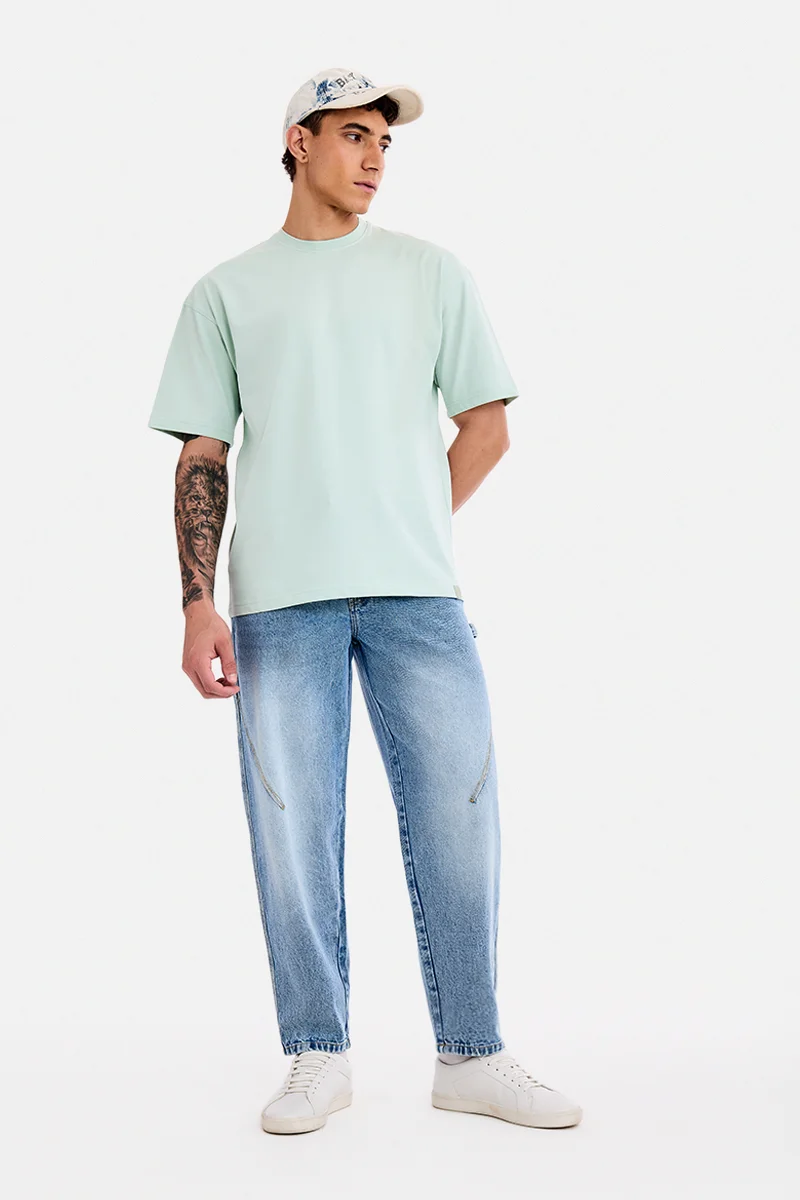 SNITCH Light Blue Solid Wide Leg Jeans