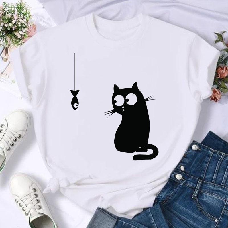 Shrimp Skin Wish Best Selling Panda And Cat Printed Short Sleeve T-Shirt Women'S Top - Image 1