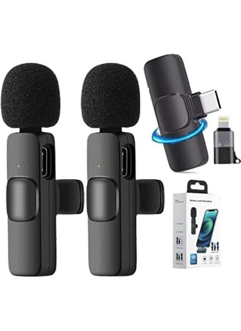 Generic - K9 Wireless Microphone Dual Omnidirectional Recording Clip Mic with Receiver for Type-C Lightning  Camera Laptop for Vlogging YouTube Online Class Zoom Call - Image 1