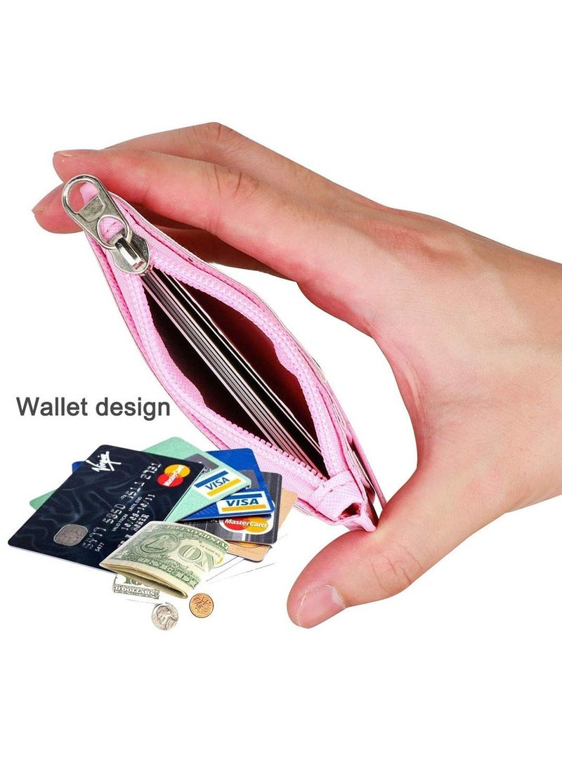 Excefore حامل شارة بسحاب، حامل شارة هوية لطيف، محفظة جلدية لحامل بطاقات الائتمان بسحاب مع حزام، 2 جانب، 5 فتحات للبطاقات وسلسلة مفاتيح للأولاد والبنات - Image 3