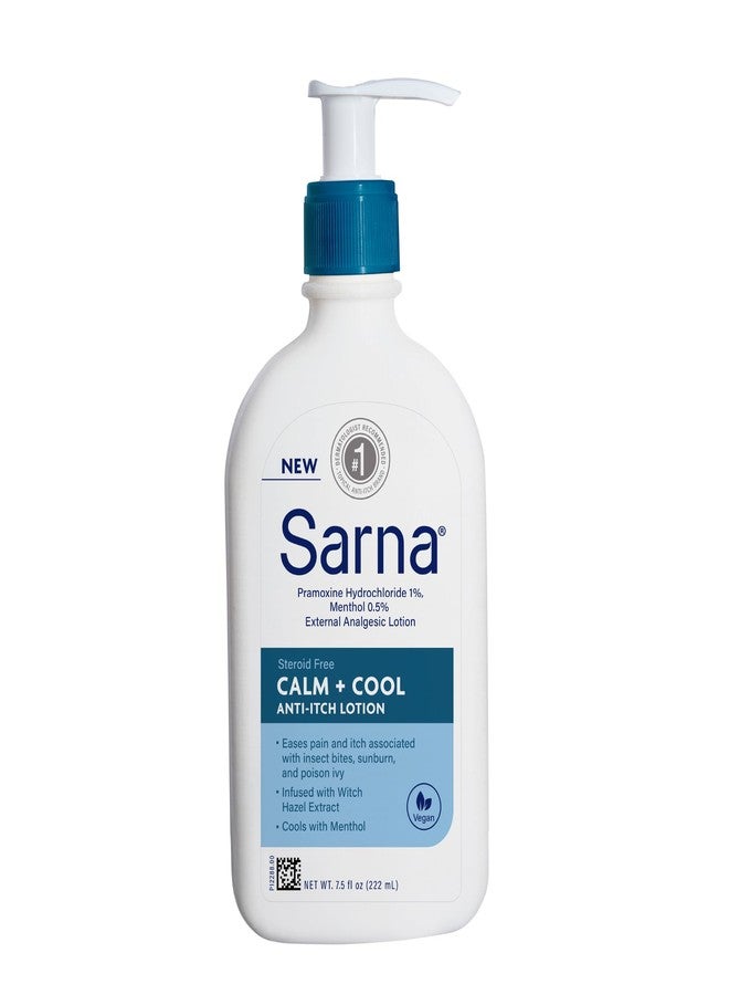 Sarna Calm + Cool Anti-Itch Lotion, Soothe and Relieve Pain and Itch from Insect Bites, Sunburn, & Poison Ivy, Contains 1% Pramoxine Hydrochloride, 0.5% Menthol, Vegan, Steroid-Free, 7.5oz - Image 1
