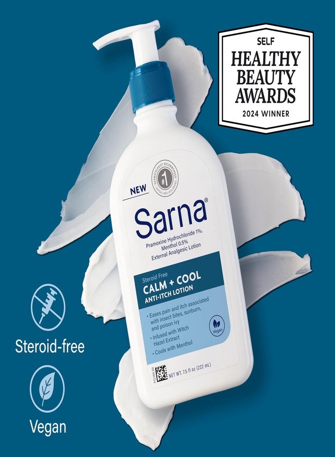Sarna Calm + Cool Anti-Itch Lotion, Soothe and Relieve Pain and Itch from Insect Bites, Sunburn, & Poison Ivy, Contains 1% Pramoxine Hydrochloride, 0.5% Menthol, Vegan, Steroid-Free, 7.5oz - Image 3