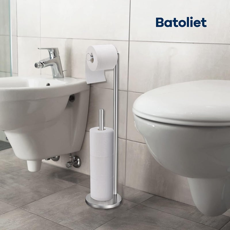 Batoliet Brushed Nickel Toilet Paper Holder Stand, Bathroom Toilet Paper Roll Holder Stand with Reserve, Free Standing Toilet Paper Holder with Storage - Image 5