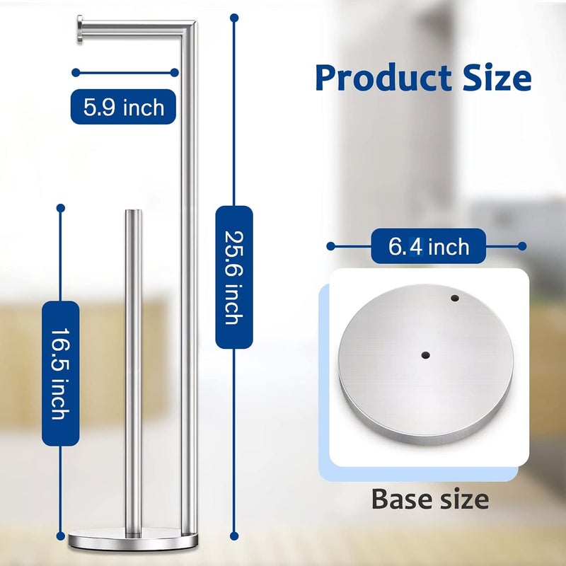 Batoliet Brushed Nickel Toilet Paper Holder Stand, Bathroom Toilet Paper Roll Holder Stand with Reserve, Free Standing Toilet Paper Holder with Storage - Image 2
